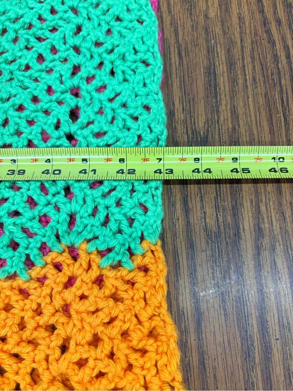 Handmade Colorblock Crochet Throw in Y2K Orange, Pink & Green